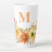 Monogram Initiaal Sinaasappel Waterverf Bloemen He Latte Mok (Voorkant)