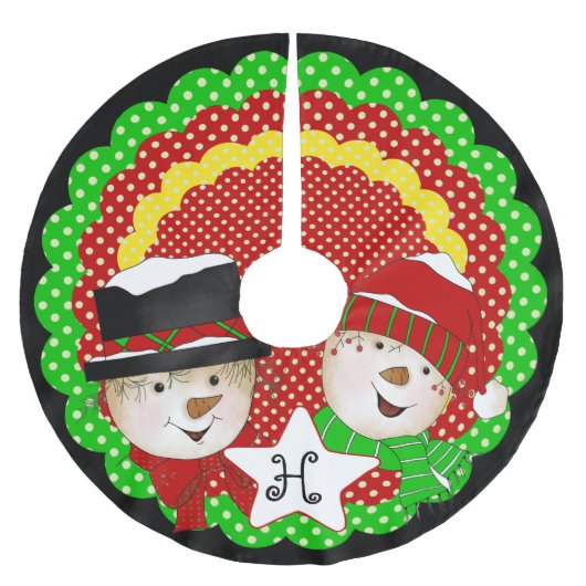 Monogram Initiaal Snowmen op Classic Dot Tree Skir Kerstboom Rok (Voorkant)