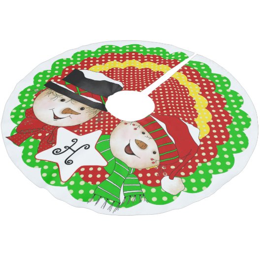Monogram Initiaal Snowmen op Classic Dot Tree Skir Kerstboom Rok (Gekanteld)