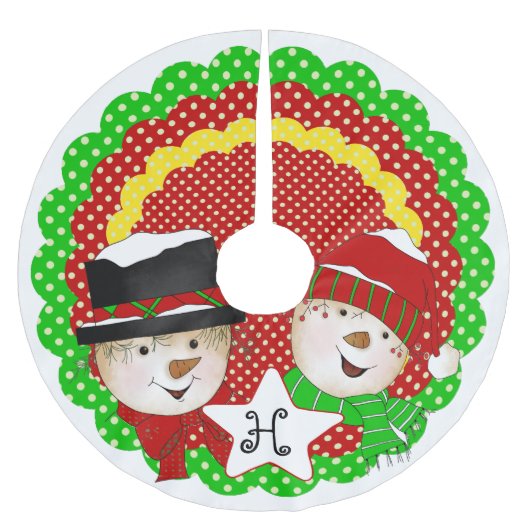 Monogram Initiaal Snowmen op Classic Dot Tree Skir Kerstboom Rok (Voorkant)