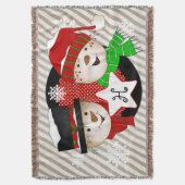 Monogram Initiaal Snowmen op grijze streep Deken (Voorkant Verticaal)