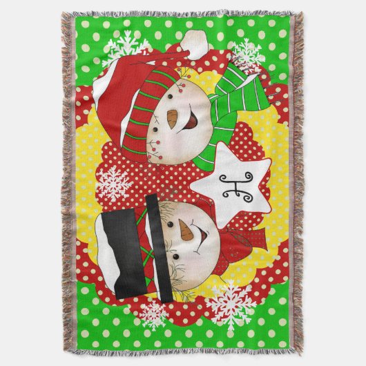 Monogram Initiaal Snowmen op Klassieke punthrow Deken (Voorkant Verticaal)