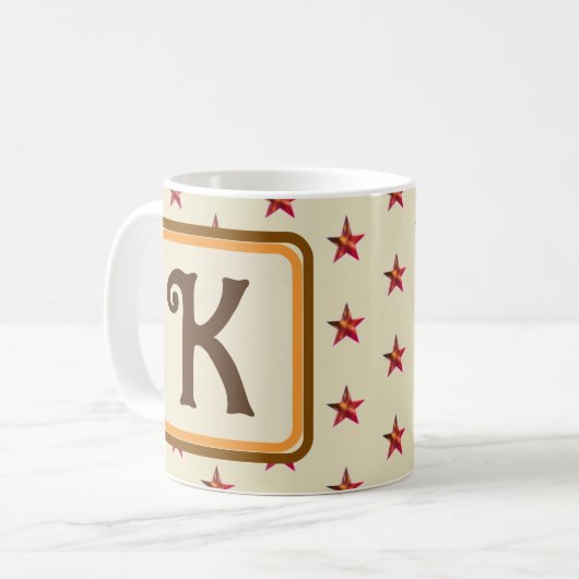 Monogram Initiaal Star Earth Tone Voornaam Achtern Koffiemok (Voorkant links)