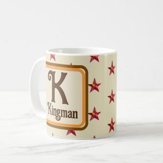 Monogram Initiaal Star Herfstkleuren Achternaam Koffiemok (Voorkant links)