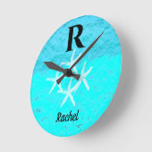 Monogram Initiaal Starfish Blauwgroen Turquoise Pa Ronde Klok (Hoek)