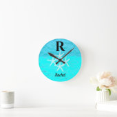 Monogram Initiaal Starfish Blauwgroen Turquoise Pa Ronde Klok (Huis)