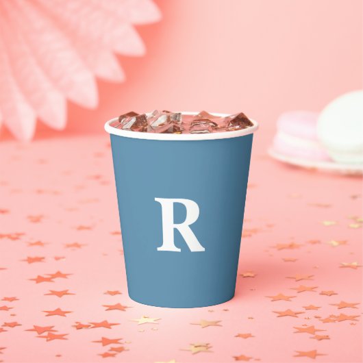 Monogram Initiaal Stof Blauw Witte Aangepaste Kleu Papieren Bekers (Insitu)
