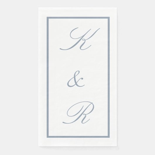 Monogram Initiaal Stofblauw Bruiloft Modern Schrif Servet (Voorkant)