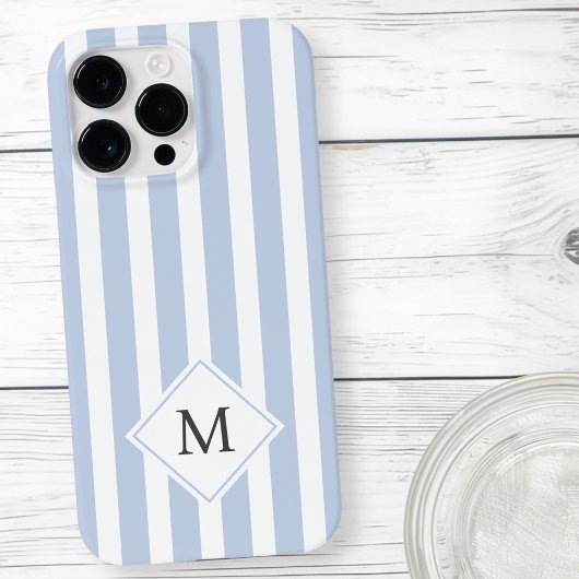 Monogram initiaal stoffig lichtblauw witte strepen iPhone hoesje