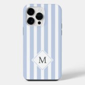 Monogram initiaal stoffig lichtblauw witte strepen iPhone hoesje (Achterkant)