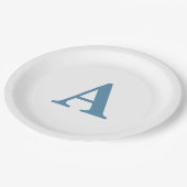 Monogram Initiaal Stusty Blue Elegant Custom Name Papieren Bordje (Gekanteld)