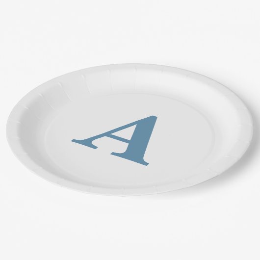 Monogram Initiaal Stusty Blue Elegant Custom Name Papieren Bordje (Gekanteld)