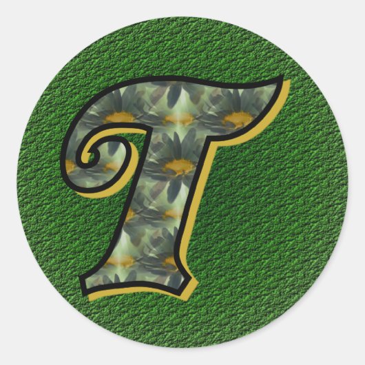 Monogram Initiaal T Black Daisies Sticker (Voorkant)