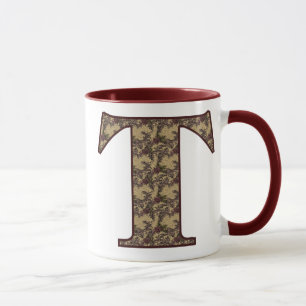 Monogram Initiaal T Elegante Vintage Bloem Mok