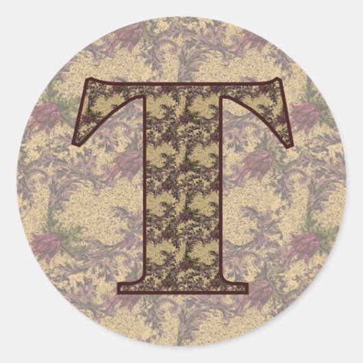 Monogram Initiaal T Elegante Vintage Bloem Ronde Sticker (Voorkant)