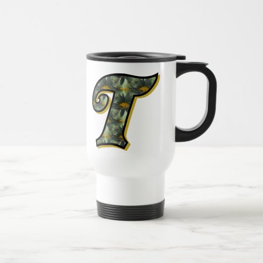 Monogram Initiaal T Madeliefjes Bloemkunst Reisbeker (Rechts)