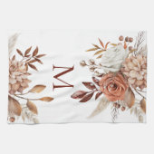 Monogram Initiaal Terracotta Florals Pampas Theedoek (Horizontaal)