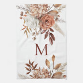 Monogram Initiaal Terracotta Florals Pampas Theedoek (Verticaal)