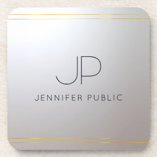 Monogram Initiaal Trendy Sjabloon Gold Silver Bier Onderzetter