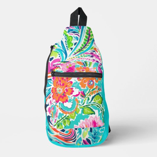 Monogram Initiaal Tropische Botanische Strand Zome Sling Bag (Voorkant)