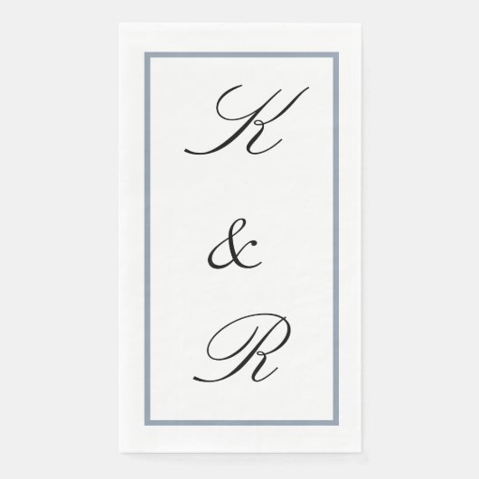 Monogram Initiaal Trouw Stof Blauw Zwart Aangepast Servet (Voorkant)