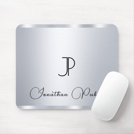 Monogram Initiaal Typografie Zilveren Kijk Sjabloo Muismat (Met muis)