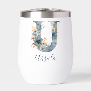 Monogram Initiaal U Blue Floral Waterverf Gift Haa