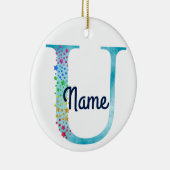 Monogram Initiaal U Rainbow Star-ontwerp Keramisch Ornament (Rechts)