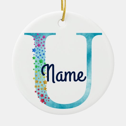 Monogram Initiaal U Rainbow Star-ontwerp Keramisch Ornament (Voorkant)