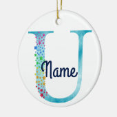 Monogram Initiaal U Rainbow Star-ontwerp Keramisch Ornament (Links)