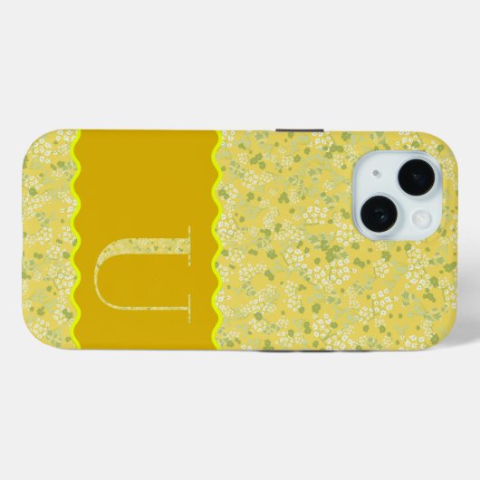 MONOGRAM INITIAAL U YELLOW LITTLE FLOWERS Case-Mate iPhone CASE (Achterkant (horizontaal))