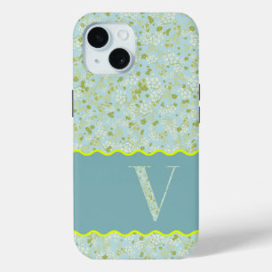 MONOGRAM INITIAAL V ACQUA LITTLE FLOWERS iPhone 15 CASE