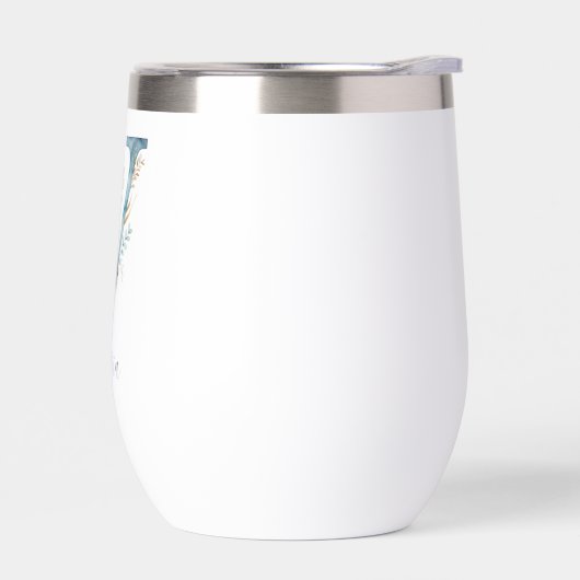 Monogram Initiaal V Blauwe Bloemen Waterverf Gift (Links)