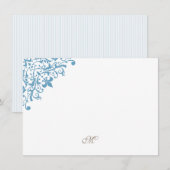 Monogram Initiaal van de Franse blauwe streep Notitiekaartje (Voorkant / Achterkant)