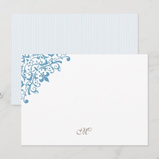 Monogram Initiaal van de Franse blauwe streep Notitiekaartje (Voorkant / Achterkant)