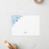 Monogram Initiaal van de Franse blauwe streep Notitiekaartje (Voorkant / Achterkant in situ)