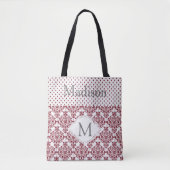 Monogram Initiaal van Maroon en White Girly Trendy Tote Bag (Voorkant)