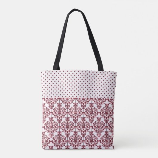 Monogram Initiaal van Maroon en White Girly Trendy Tote Bag (Achterkant)