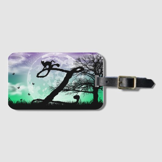 Monogram Initiaal van Moon en Cat Z Bagagelabel (Voorkant (horizontaal))