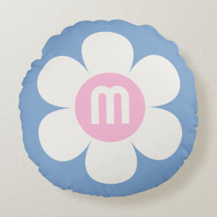 Monogram Initiaal ventilatorkracht roze en blauw Rond Kussen