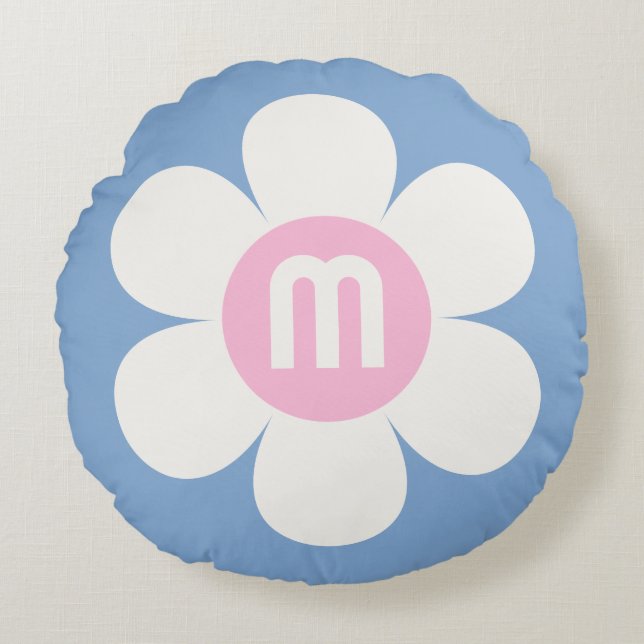 Monogram Initiaal ventilatorkracht roze en blauw Rond Kussen (Voorkant)