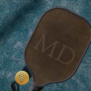Monogram initiaal vintage bruine leren look pickleball paddle