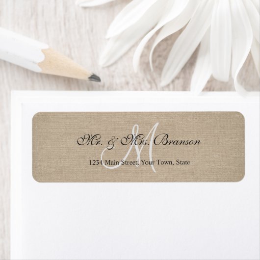 Monogram initiaal voor rustieke linnen canvas brui etiket (Insitu)