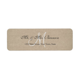 Monogram initiaal voor rustieke linnen canvas brui etiket