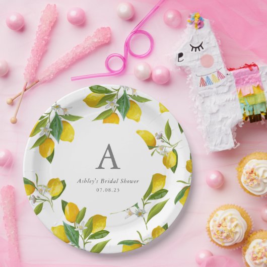 Monogram initiaal Vrijgezellenfeest met citroenthe Papieren Bordje (Feest)