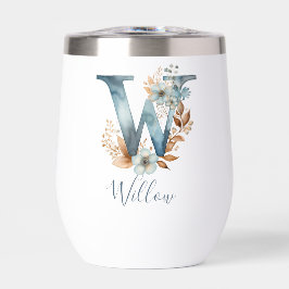 Monogram Initiaal W Blue Floral Waterverf Gift Haa
