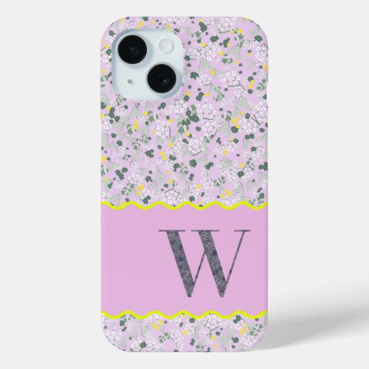 MONOGRAM INITIAAL W LILA KLEINE BLOEMEN Case-Mate iPhone CASE (Achterkant)
