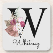 Monogram Initiaal W Pink Boho Floral Bier Onderzetter (Voorkant)