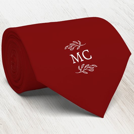 Monogram Initiaal Wapen Botanisch blad Bourgondie  Stropdas