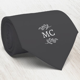 Monogram Initiaal Wapen Botanisch blad Donkergrijs Stropdas